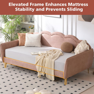 Twin Size Cloud-Shaped Upholstered Daybed with Linen Fabric & Metal Legs