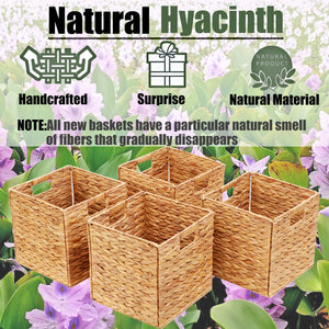 Water Hyacinth Cube Storage Baskets Set of 4