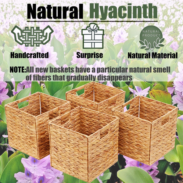 Water Hyacinth Cube Storage Baskets Set of 4