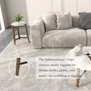 Modern Round End Table with Marble Top & Wood Legs