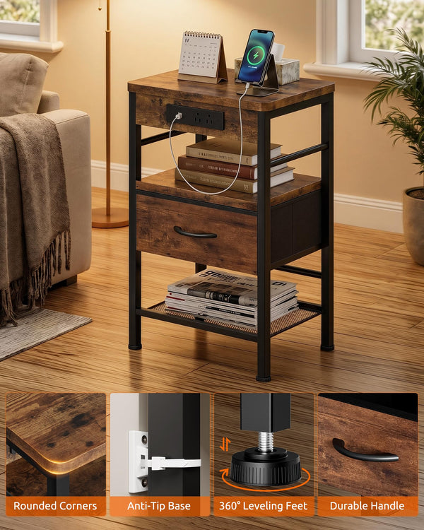 Nightstands Set of 2 with Charging Station