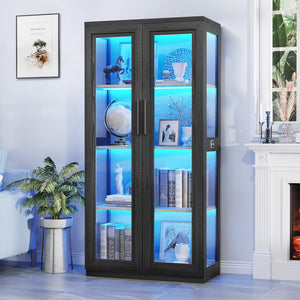 LED Display Cabinet with Glass Doors & 4 Shelves