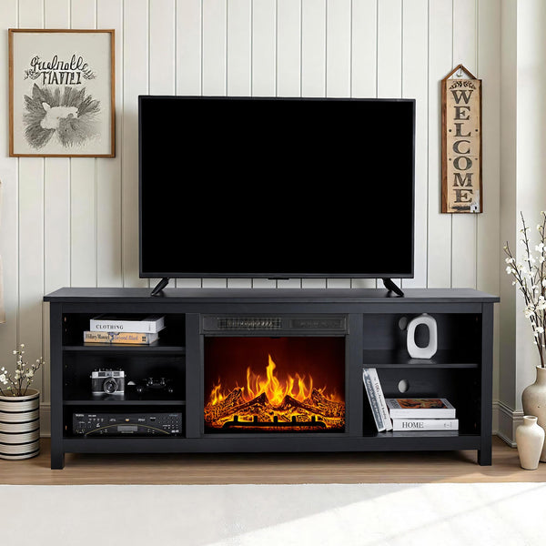 70-Inch Electric Fireplace TV Stand with Storage Shelves