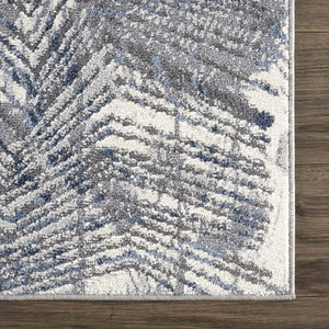 Palm Leaves Blue Grey Area Rug
