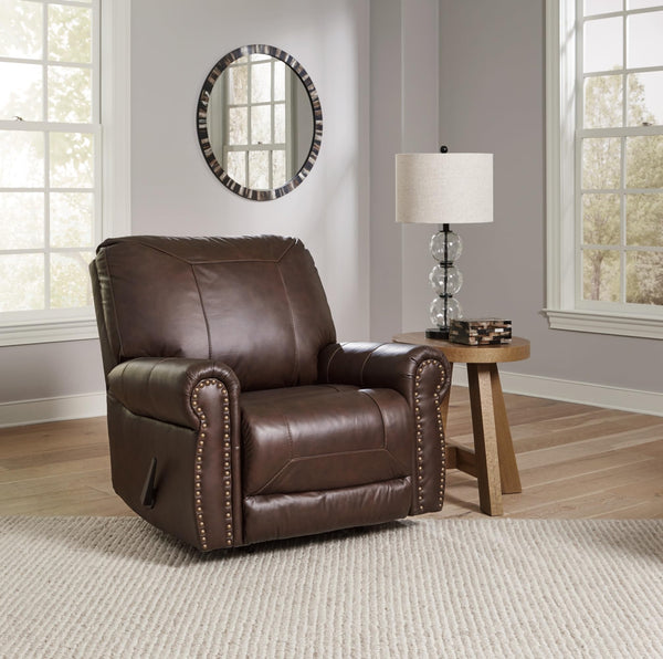 Traditional Leather Match Manual Recliner with Nailhead Trim