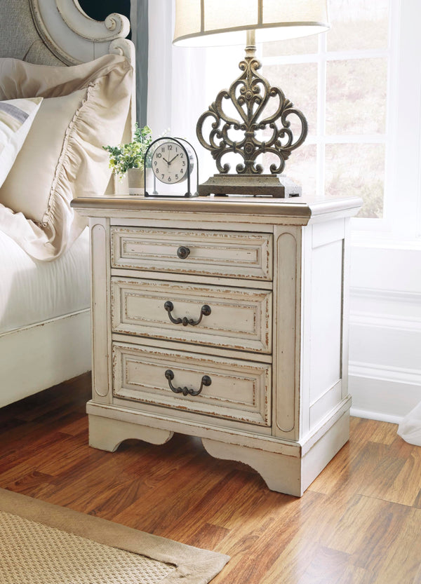 Chipped White Nightstand with Drawers & USB Charging