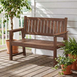 ACUEL Outdoor Bench, 2-Person Garden Bench, Poly Lumber Patio Bench for Outdoors, Porch, and Park (Brown)