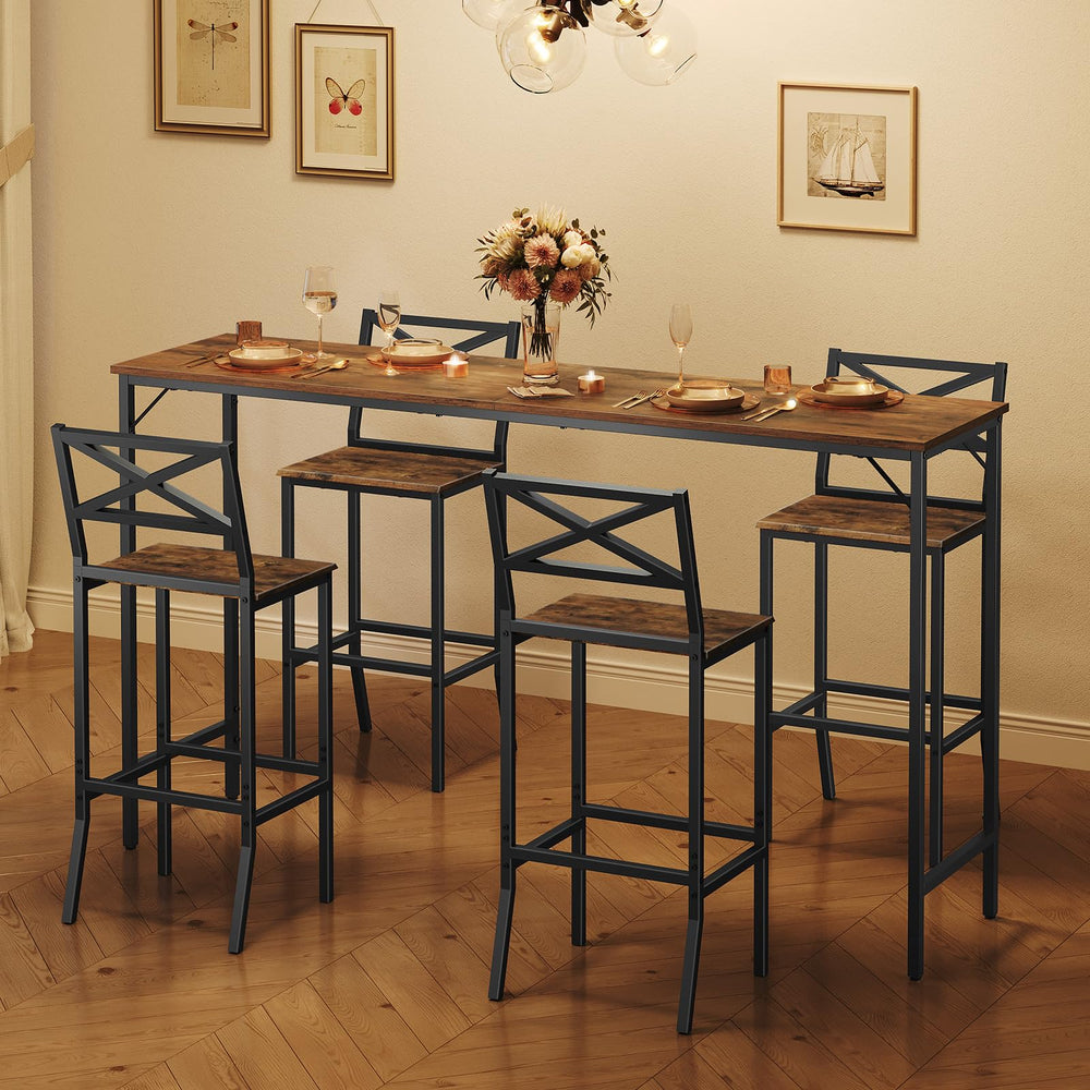 Bar Stools Set of 2 with Backrest and Footrest, 26-Inch Counter Height