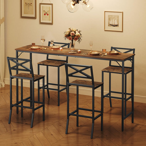 Bar Stools Set of 2 with Backrest and Footrest, 26-Inch Counter Height