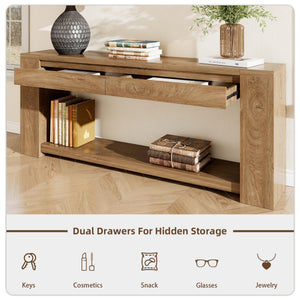 Extra Long Console Table with 2 Drawers & Open Shelf