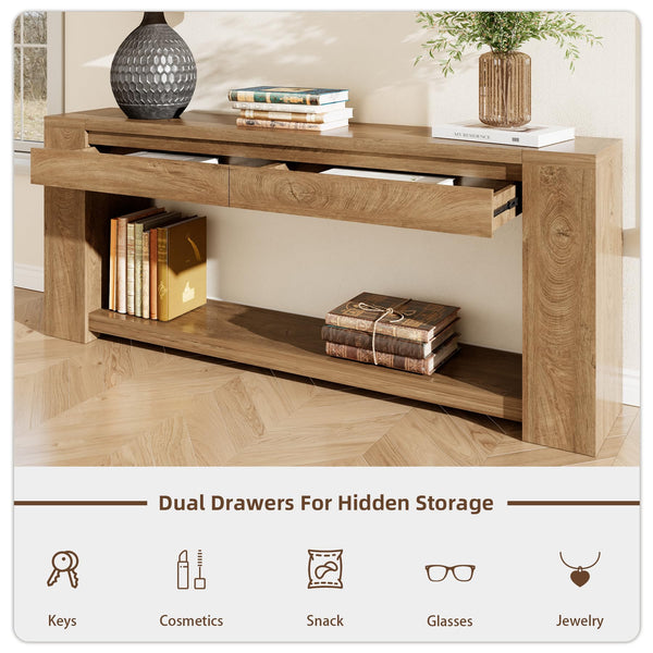 Extra Long Console Table with 2 Drawers & Open Shelf