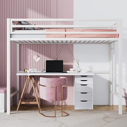 SHA CERLIN Loft Bed Twin Size with Ladder and Guardrail,Heavy Duty Metal Slats Support No Box Spring Needed Small Space Saving Furniture for Bedroom Dorm,Aqua Blue