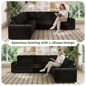 L-Shaped Corduroy Sectional Sofa with USB Charging & Storage