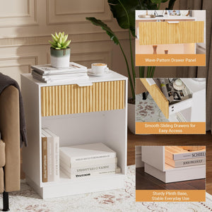 Fluted Nightstand Set of 2 with Charging Station & LED Lights