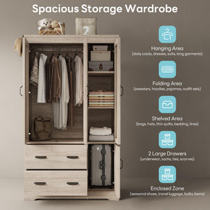 4-Door Wardrobe Closet with Drawers, Shelves & Hanging Rod – 70" Tall