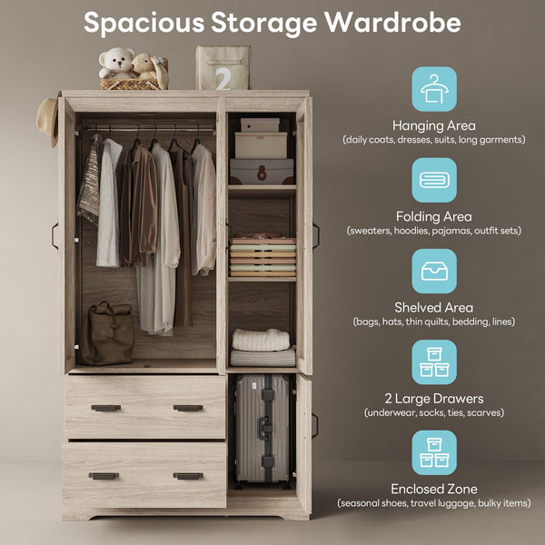4-Door Wardrobe Closet with Drawers, Shelves & Hanging Rod – 70" Tall