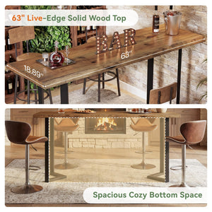 63" Rectangular Live Edge Bar Table