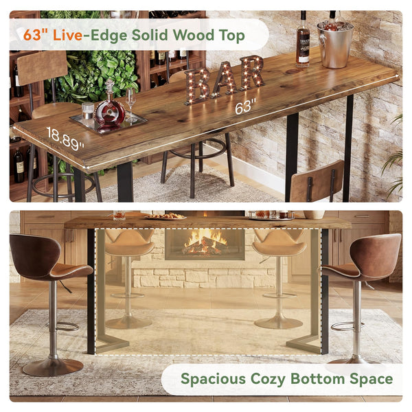 63" Rectangular Live Edge Bar Table