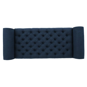 Button-Tufted Fabric Storage Ottoman Bench with Rolled Arms