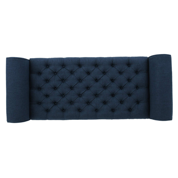 Button-Tufted Fabric Storage Ottoman Bench with Rolled Arms