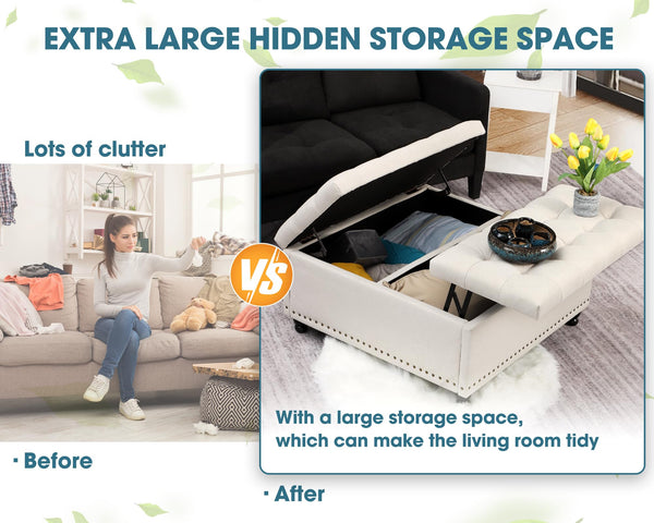Large Square Storage Ottoman with Lift Top