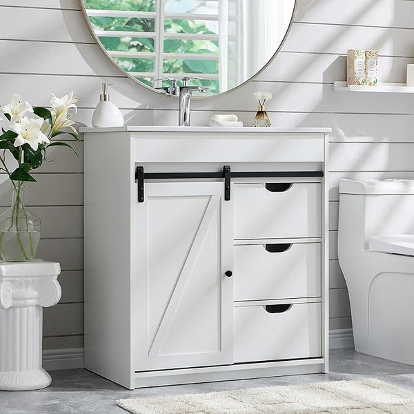 30" Farmhouse Bathroom Vanity with Ceramic Sink