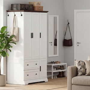Armoire Wardrobe Closet with Drawers, Hanging Rod & Soft-Close Doors