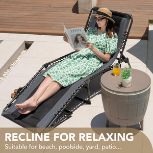 4-Fold Folding Outdoor Chaise Lounge Chair with Pillow & Side Pocket