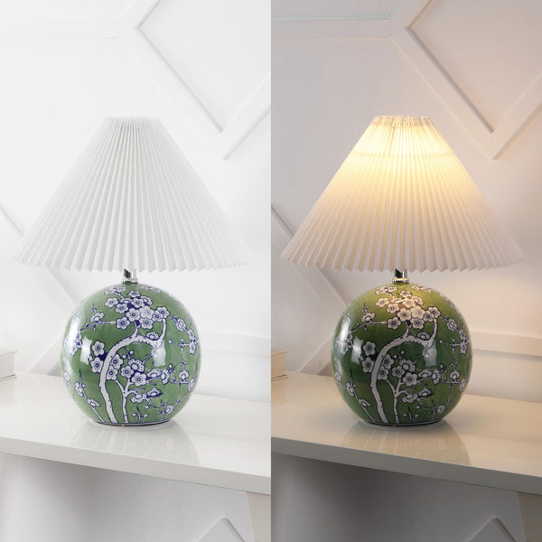 24" Ceramic Floral Urn Table Lamp with White Linen Shade