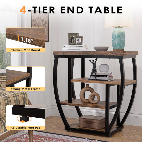 4-Tier Industrial End Table with Storage Shelves