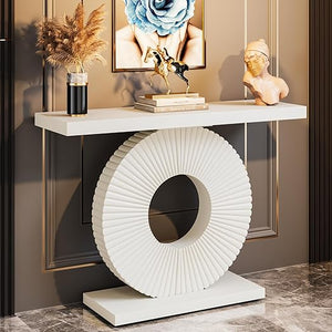 Modern Console Table with Geometric Base | 40 Inch Entryway Sofa Table