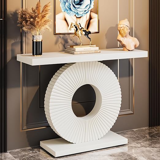 Modern Console Table with Geometric Base | 40 Inch Entryway Sofa Table