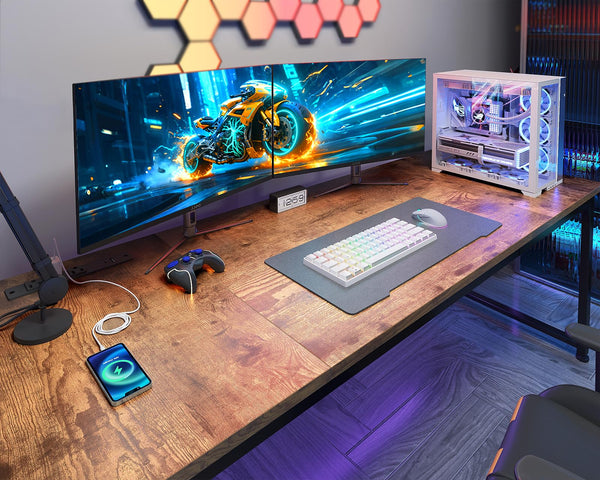 71 Inch Computer Desk with USB Ports & Power Outlets