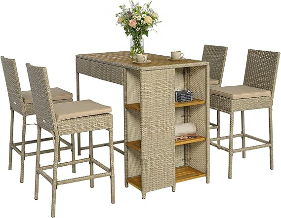 5-Piece Outdoor Bar Set with High Top Table and 4 Barstools