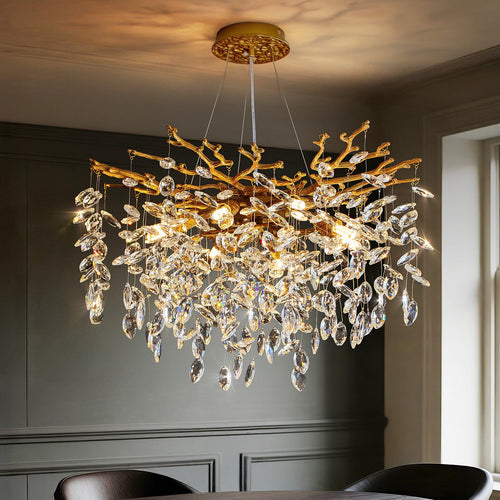 23.6" Gold Crystal Tree Branch Chandelier – 8-Light Pendant