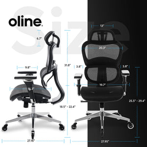 Ergonomic Mesh Office Chair with 4D Armrests, 3D Lumbar Support & Blade Wheels