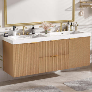 Floating Double Sink Bathroom Vanity with SMC Resin Top & Wood Cabinet