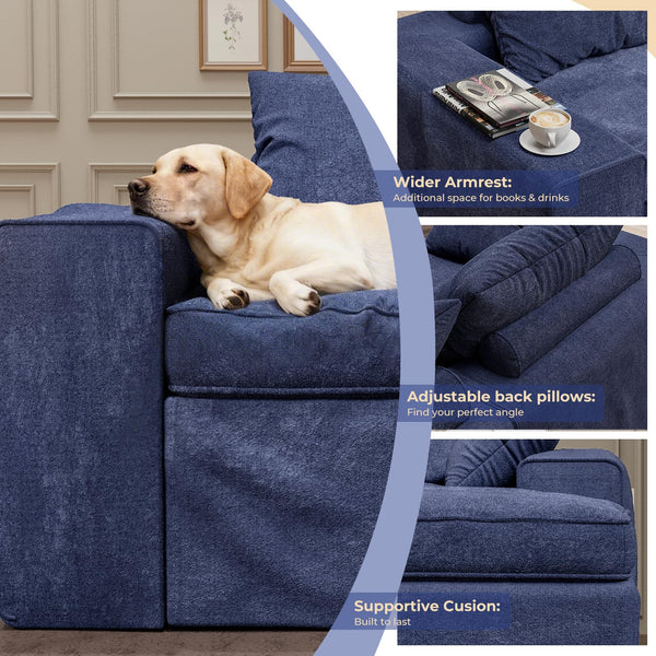 Modular Cloud Sectional Sofa with Ottoman – L-Shape, 3-Seater, Blue