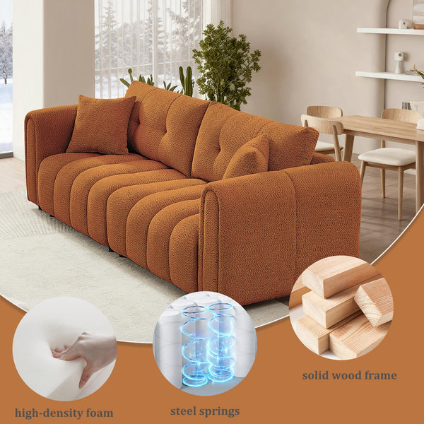 Tufted Boucle Sofa with Rolled Arms - 3-Seat Oversized Loveseat