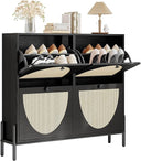 Rattan Shoe Cabinet with 4 Flip Drawers