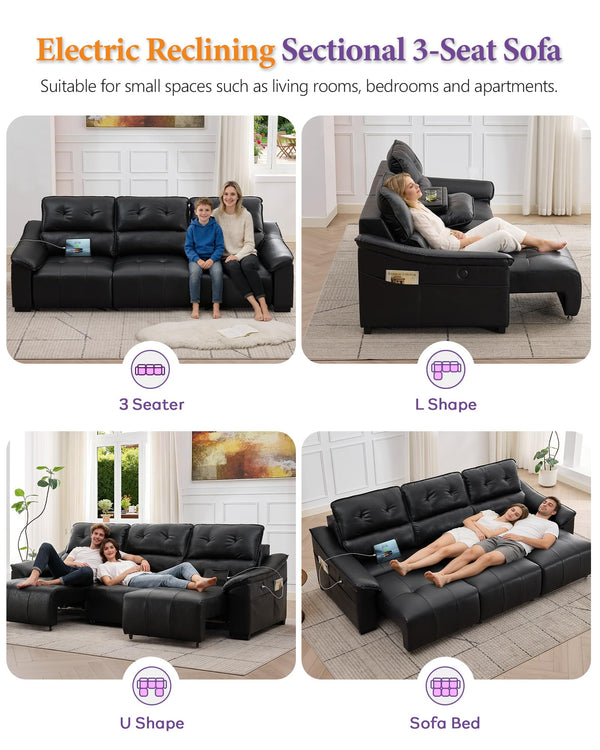 Electric Power Reclining Sectional Sofa with USB Charging