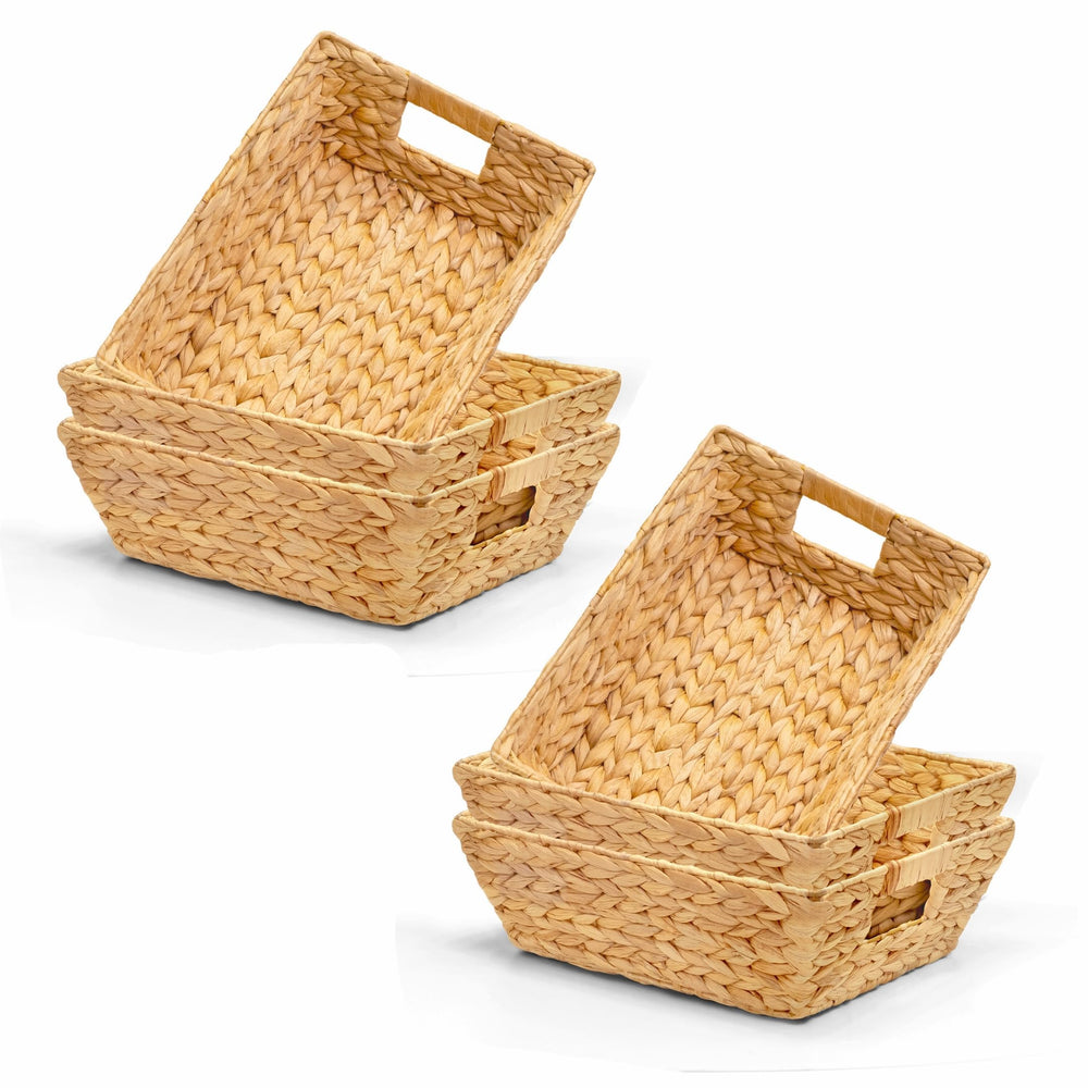 Trapezoid Wicker Storage Baskets with Handles – Water Hyacinth Organizer
