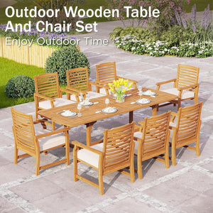 Extendable Acacia Wood Outdoor Dining Table with Umbrella Hole