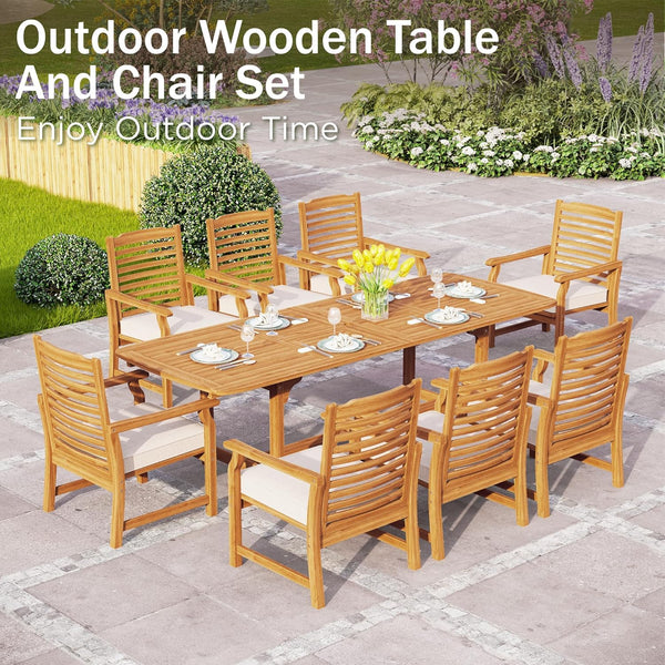 Extendable Acacia Wood Outdoor Dining Table with Umbrella Hole