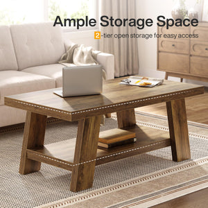 2-Tier Rectangular Coffee Table with Storage Shelf