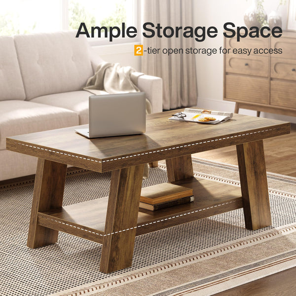 2-Tier Rectangular Coffee Table with Storage Shelf