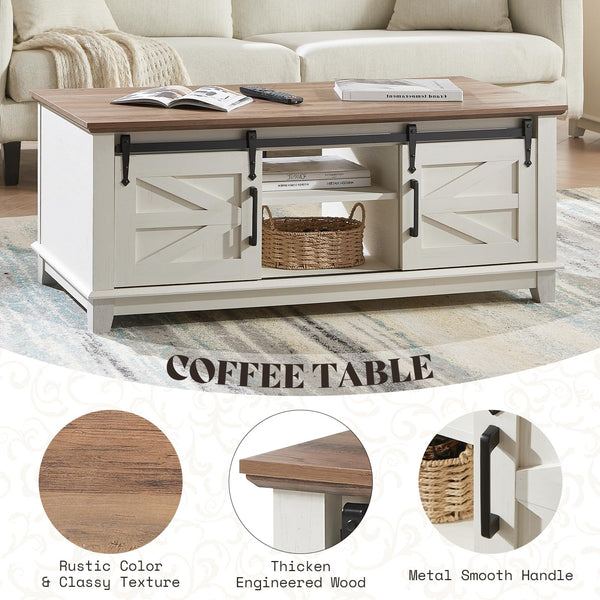 Farmhouse 4-Piece Living Room Furniture Set with Console, End Tables & Coffee Table