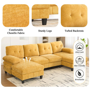 U-Shaped Sectional Sofa with Dual Chaise Lounges & Storage Pockets