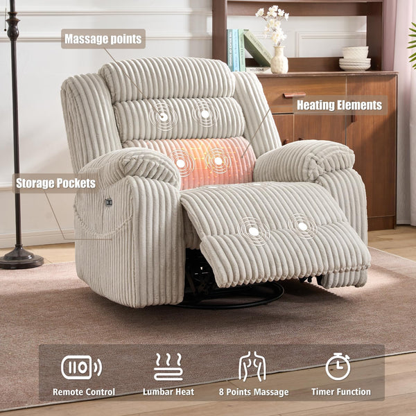 Power Swivel Rocker Recliner Chair with Massage & Heat