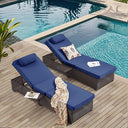 Outdoor PE Rattan Chaise Lounge Chair Set of 2 with Adjustable Backrest & Side Table